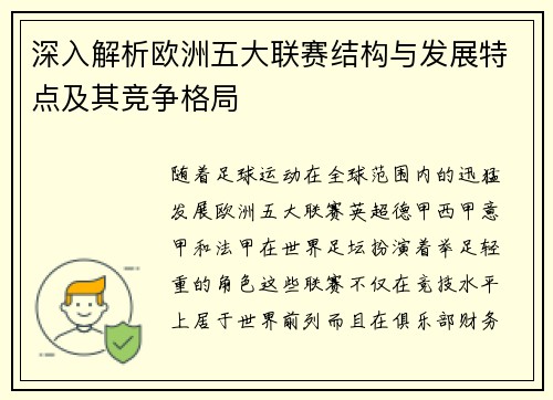 深入解析欧洲五大联赛结构与发展特点及其竞争格局